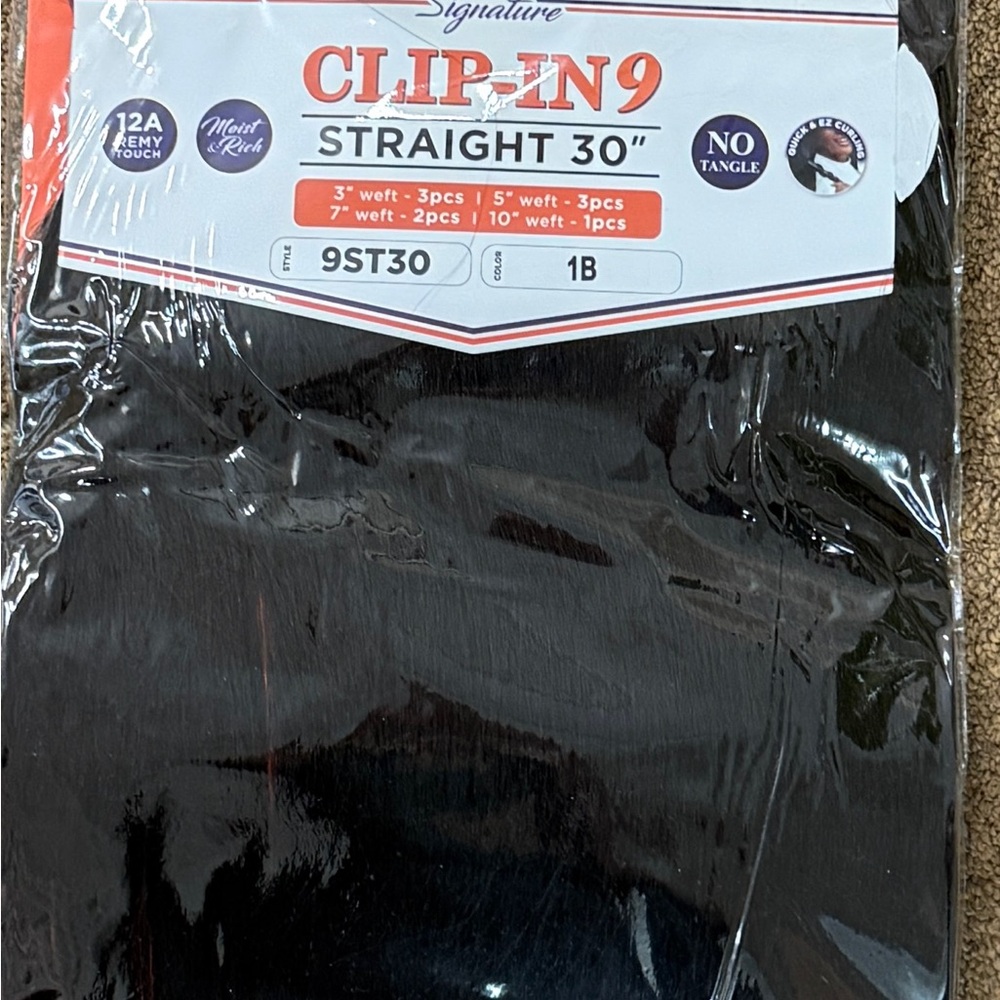 Clip-In Straight 30" Hair Extensions - 1B Black Human Hair & Premium Fiber